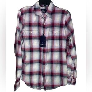 Ben Sherman Red and Navy Twill Plaid Shirt sz S